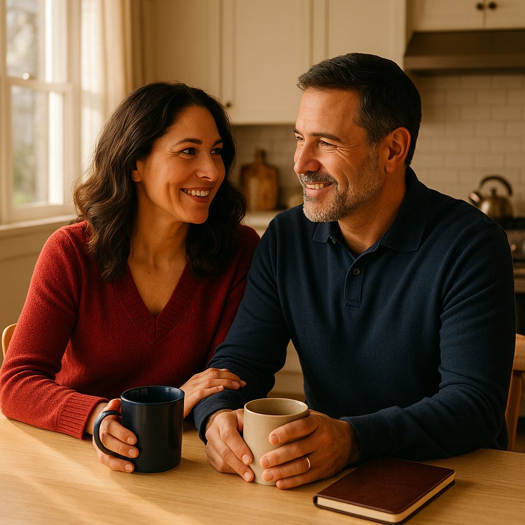 Couple planning together at their kitchen table